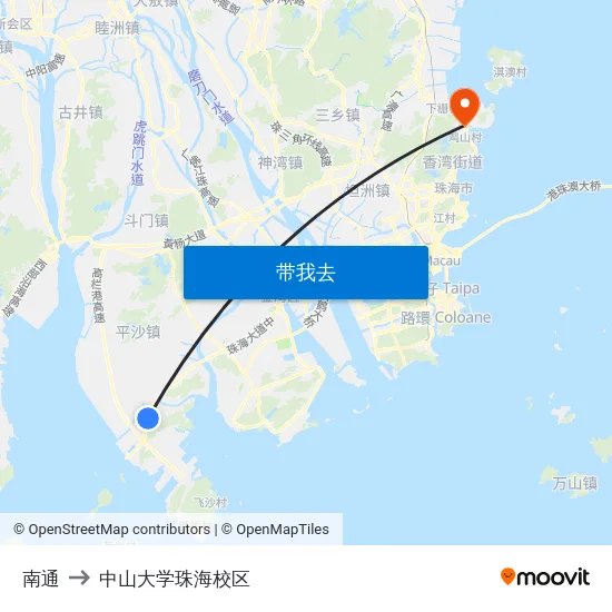 南通 to 中山大学珠海校区 map