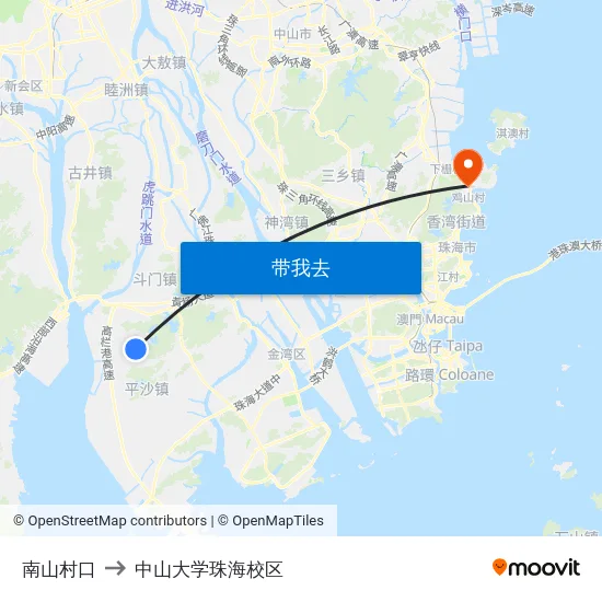 南山村口 to 中山大学珠海校区 map