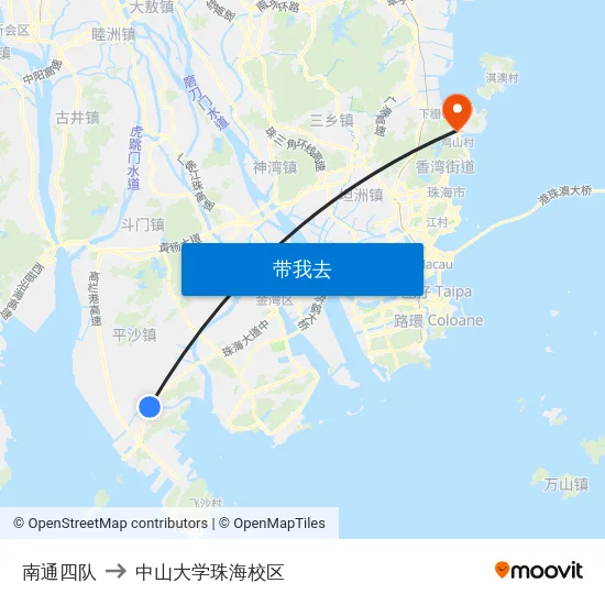 南通四队 to 中山大学珠海校区 map