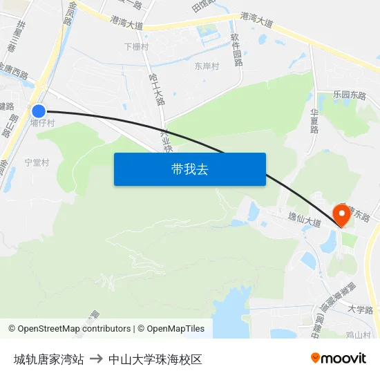 城轨唐家湾站 to 中山大学珠海校区 map
