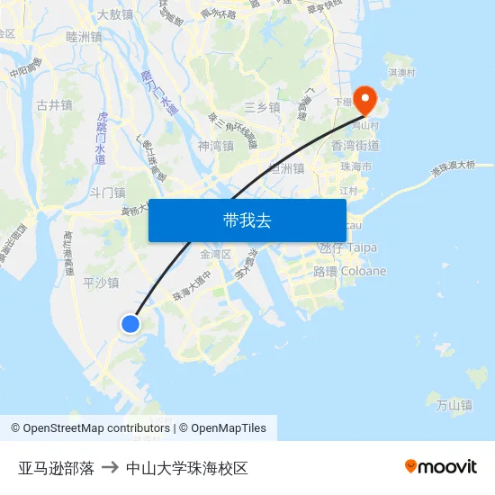 亚马逊部落 to 中山大学珠海校区 map