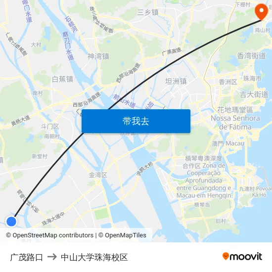 广茂路口 to 中山大学珠海校区 map