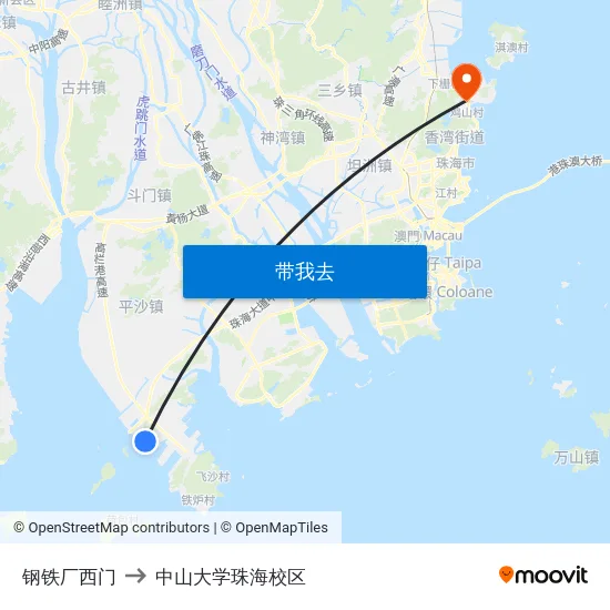 钢铁厂西门 to 中山大学珠海校区 map