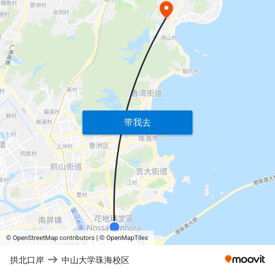 拱北口岸 to 中山大学珠海校区 map