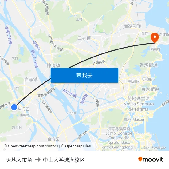 天地人市场 to 中山大学珠海校区 map