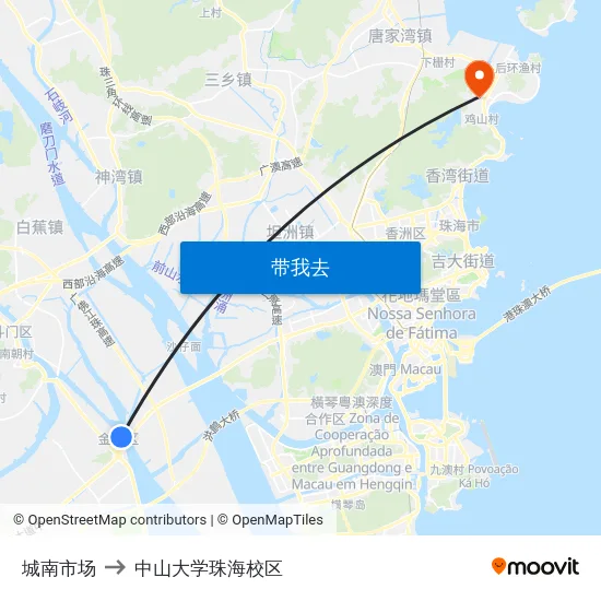 城南市场 to 中山大学珠海校区 map