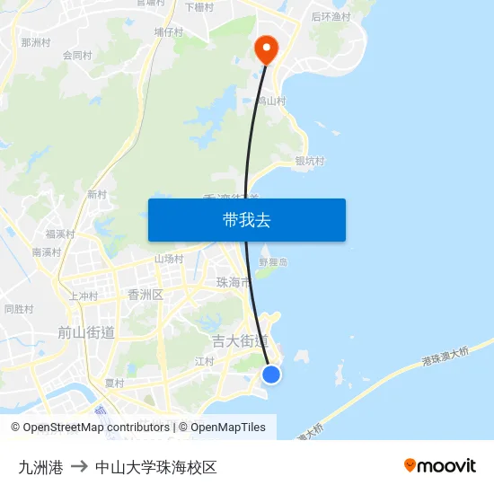 九洲港 to 中山大学珠海校区 map
