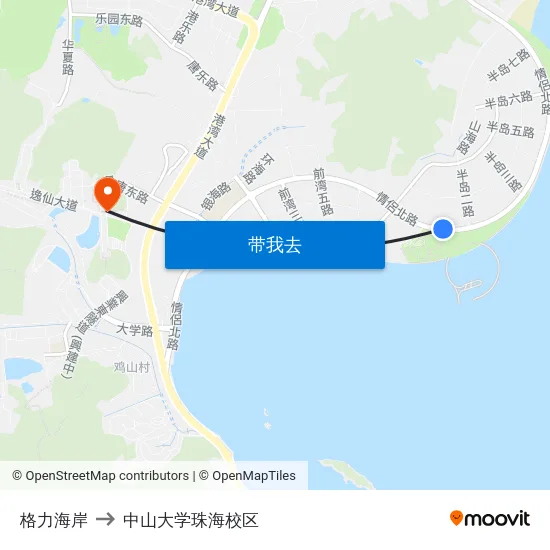 格力海岸 to 中山大学珠海校区 map
