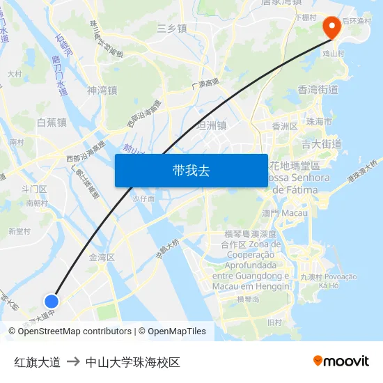 红旗大道 to 中山大学珠海校区 map