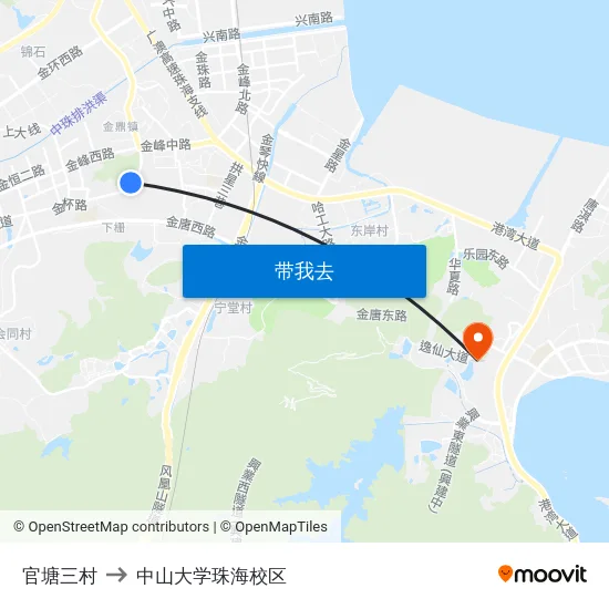 官塘三村 to 中山大学珠海校区 map