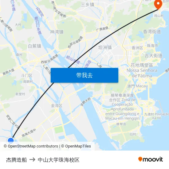 杰腾造船 to 中山大学珠海校区 map