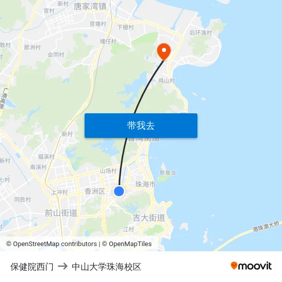 保健院西门 to 中山大学珠海校区 map