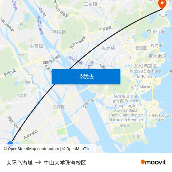 太阳鸟游艇 to 中山大学珠海校区 map