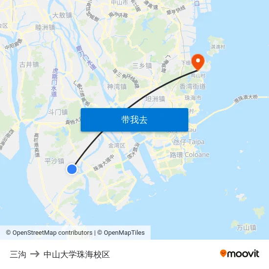 三沟 to 中山大学珠海校区 map