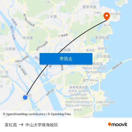 富红苑 to 中山大学珠海校区 map