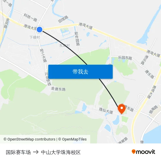 国际赛车场 to 中山大学珠海校区 map