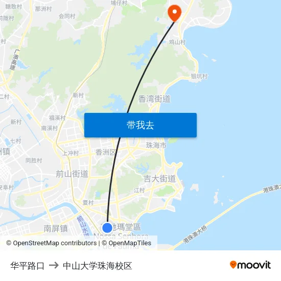 华平路口 to 中山大学珠海校区 map
