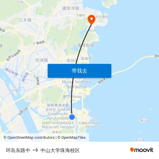 环岛东路中 to 中山大学珠海校区 map