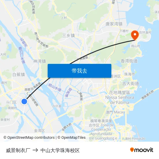 威景制衣厂 to 中山大学珠海校区 map