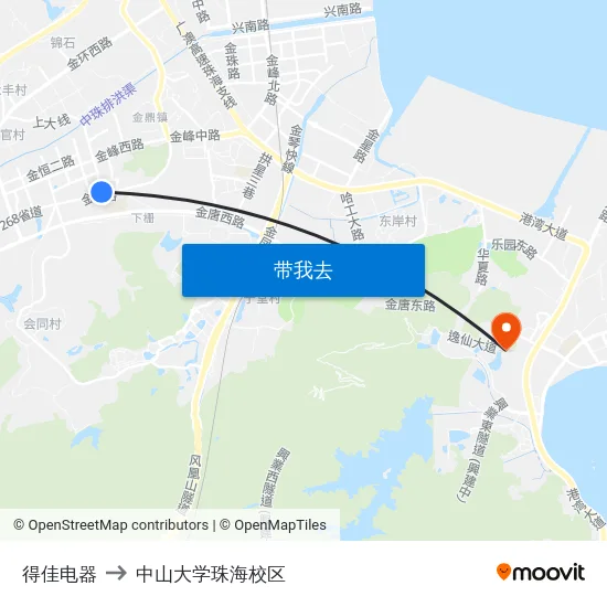 得佳电器 to 中山大学珠海校区 map