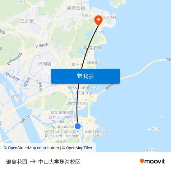 银鑫花园 to 中山大学珠海校区 map