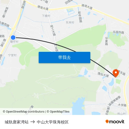 城轨唐家湾站 to 中山大学珠海校区 map