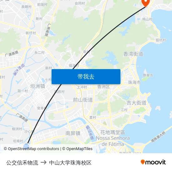 公交信禾物流 to 中山大学珠海校区 map