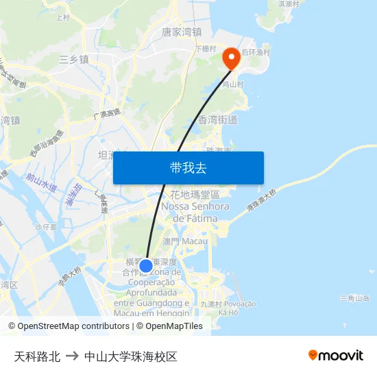 天科路北 to 中山大学珠海校区 map