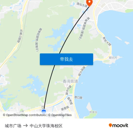 城市广场 to 中山大学珠海校区 map
