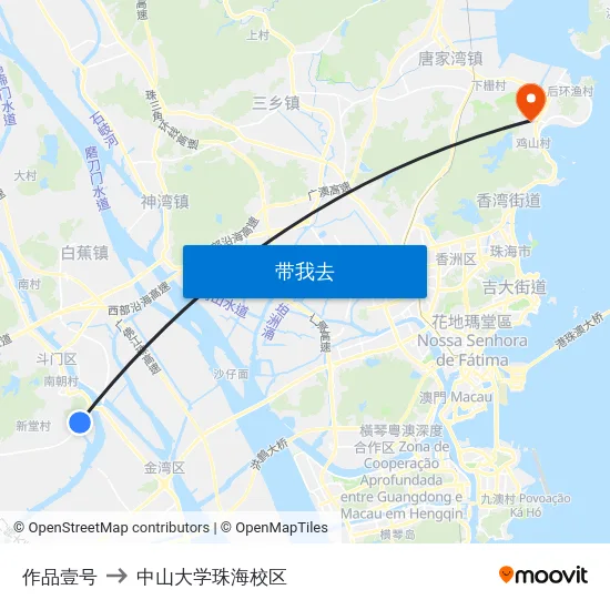 作品壹号 to 中山大学珠海校区 map