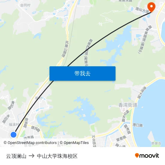 云顶澜山 to 中山大学珠海校区 map