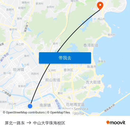 屏北一路东 to 中山大学珠海校区 map