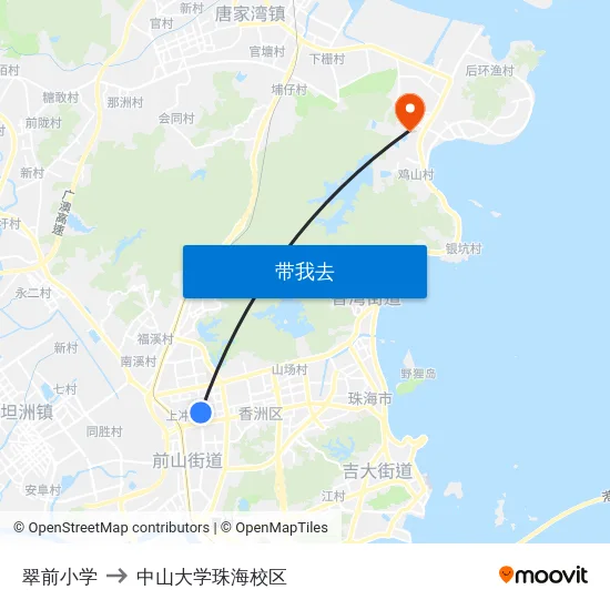 翠前小学 to 中山大学珠海校区 map