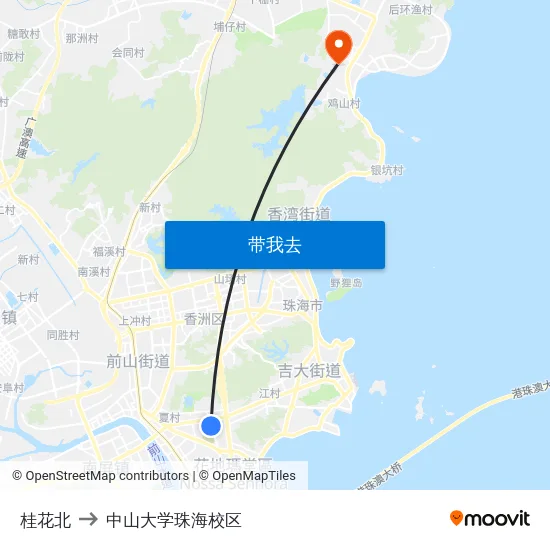 桂花北 to 中山大学珠海校区 map