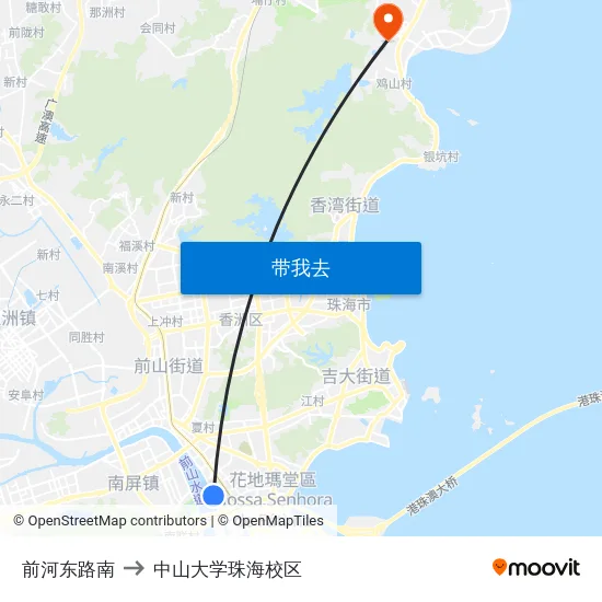 前河东路南 to 中山大学珠海校区 map