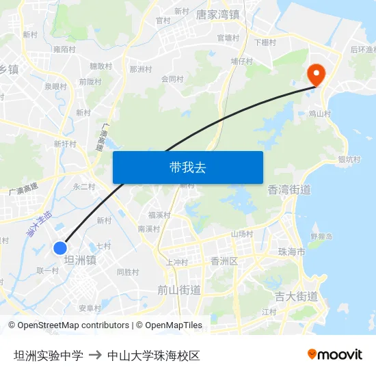 坦洲实验中学 to 中山大学珠海校区 map