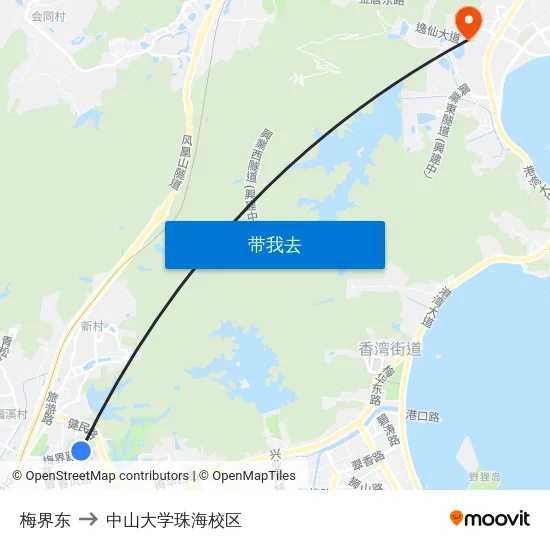 梅界东 to 中山大学珠海校区 map
