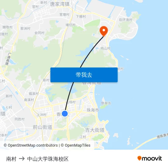 南村 to 中山大学珠海校区 map