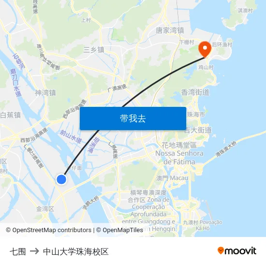 七围 to 中山大学珠海校区 map