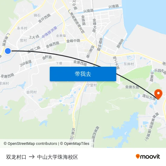 双龙村口 to 中山大学珠海校区 map