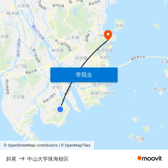斜尾 to 中山大学珠海校区 map