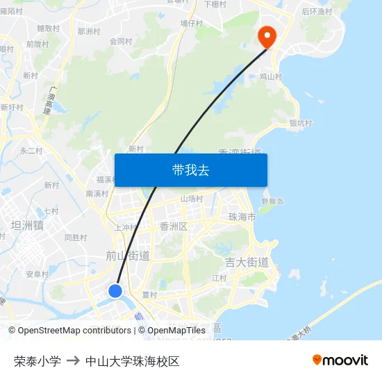 荣泰小学 to 中山大学珠海校区 map