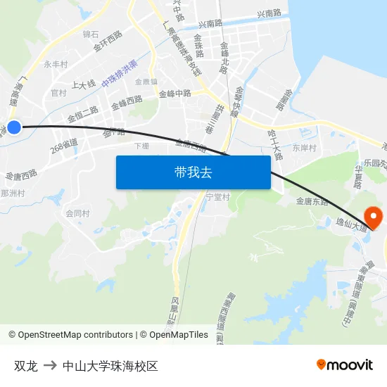 双龙 to 中山大学珠海校区 map