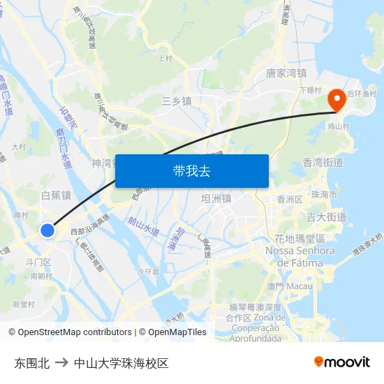 东围北 to 中山大学珠海校区 map
