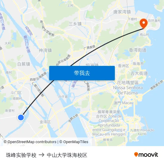 珠峰实验学校 to 中山大学珠海校区 map