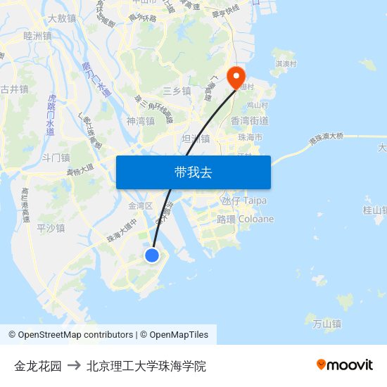 金龙花园 to 北京理工大学珠海学院 map