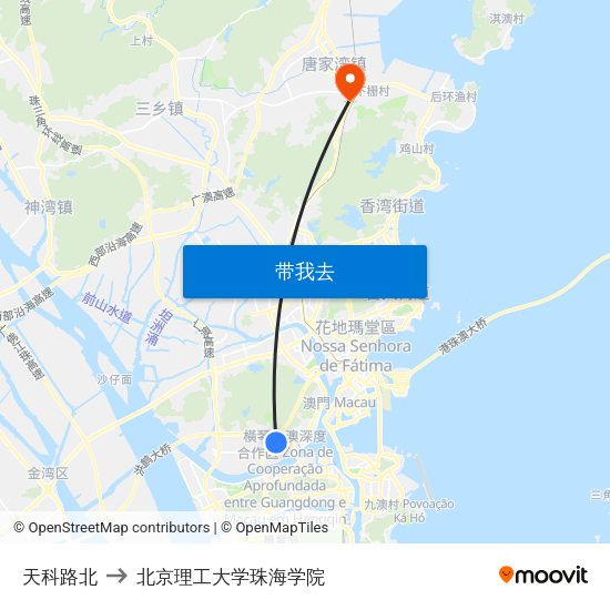天科路北 to 北京理工大学珠海学院 map