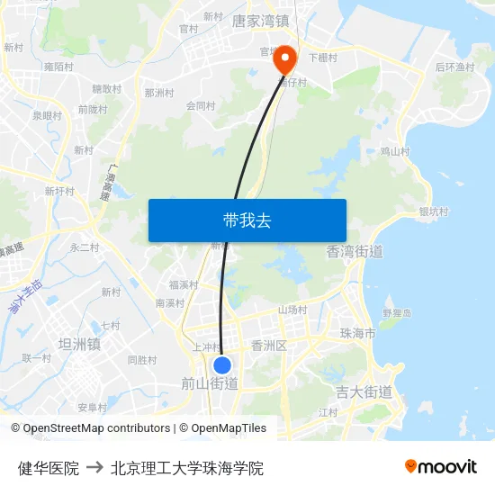 健华医院 to 北京理工大学珠海学院 map
