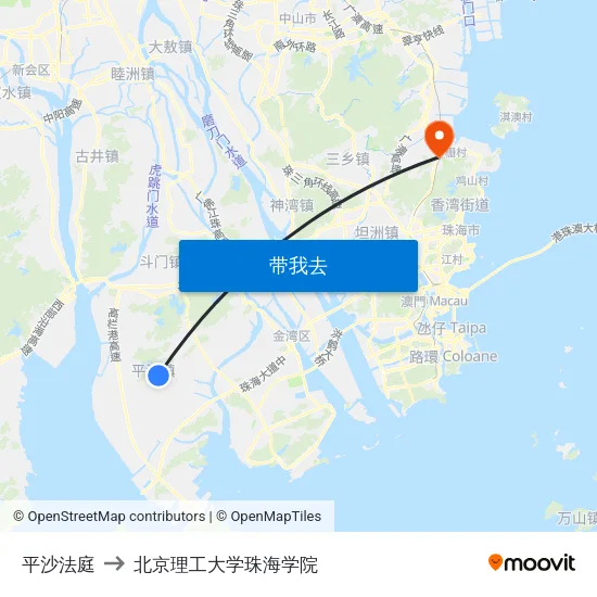 平沙法庭 to 北京理工大学珠海学院 map