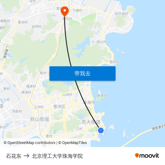 石花东 to 北京理工大学珠海学院 map